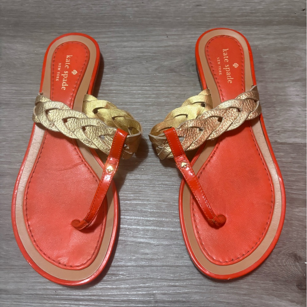 Kate Spade Vibrant Orange and Gold Sandals
